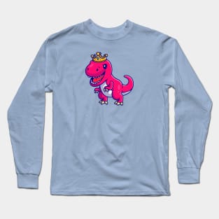 Cute Dinosaur Queen With Crown Cartoon Long Sleeve T-Shirt